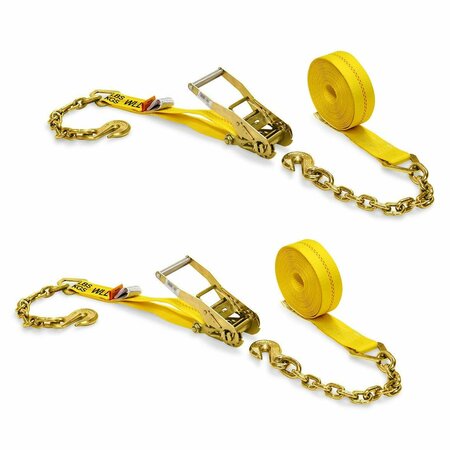 DC CARGO 2in X 27' Ratchet Strap With Chain Extension, 2PK 227YRSCA-2
